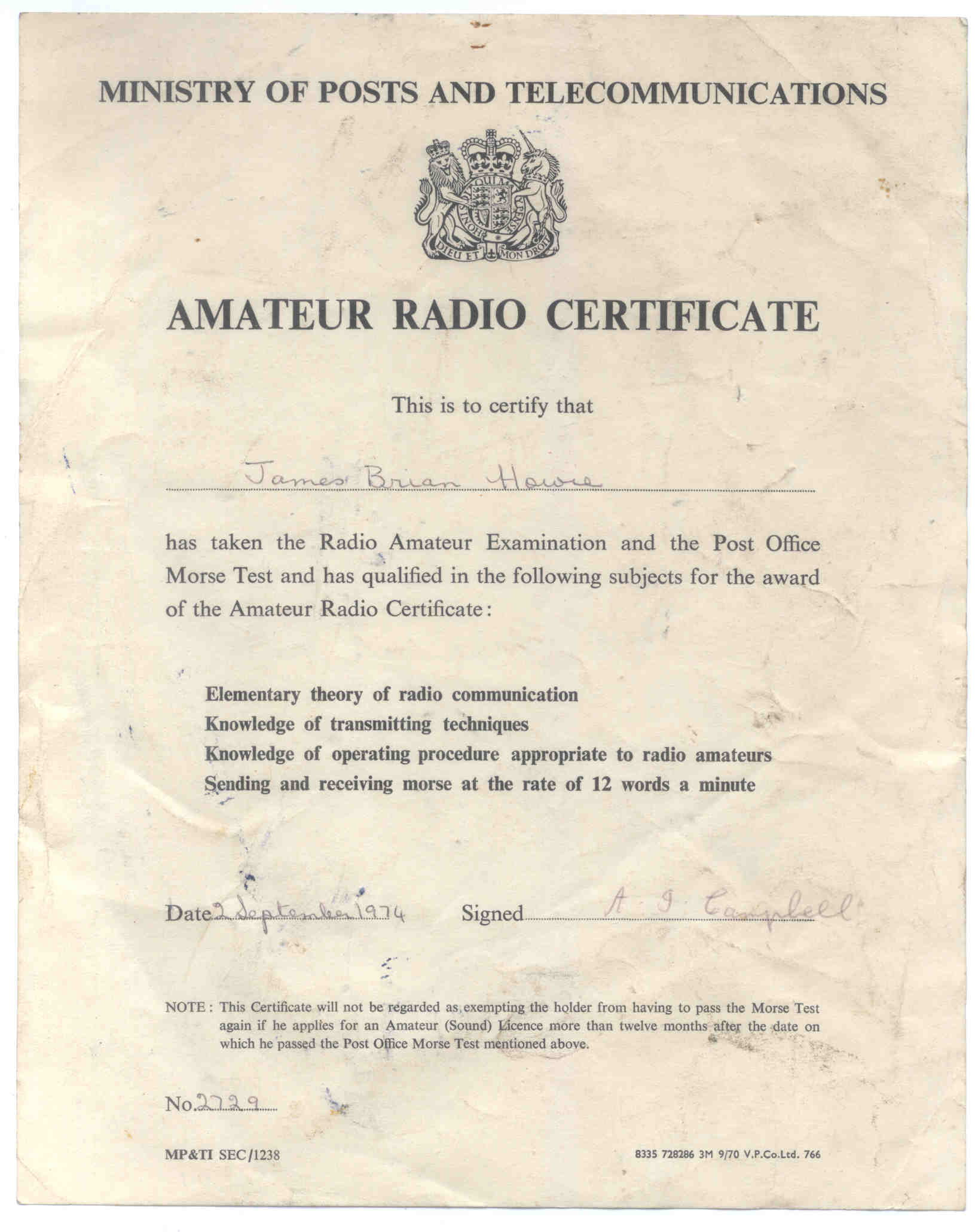 amateur radio certificate